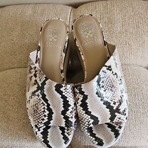 Vince Camuto Snakeskin Mules - Black and Cream